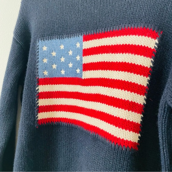 Ralph Lauren 100% cashmere SMALL Purple Label USA Flag Knit Sweater in Navy - Picture 9 of 14